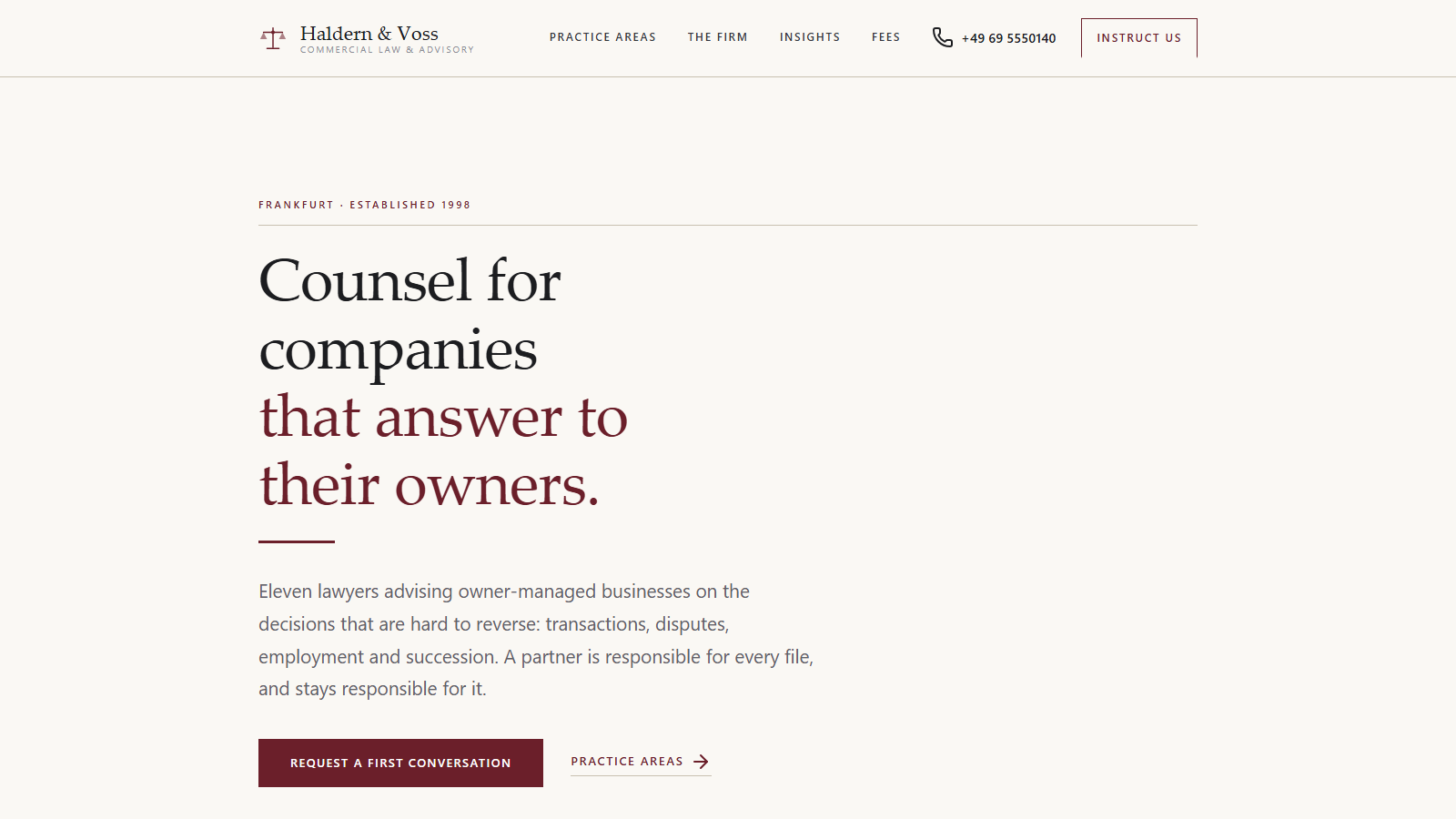 Screenshot of the Law & advisory design
