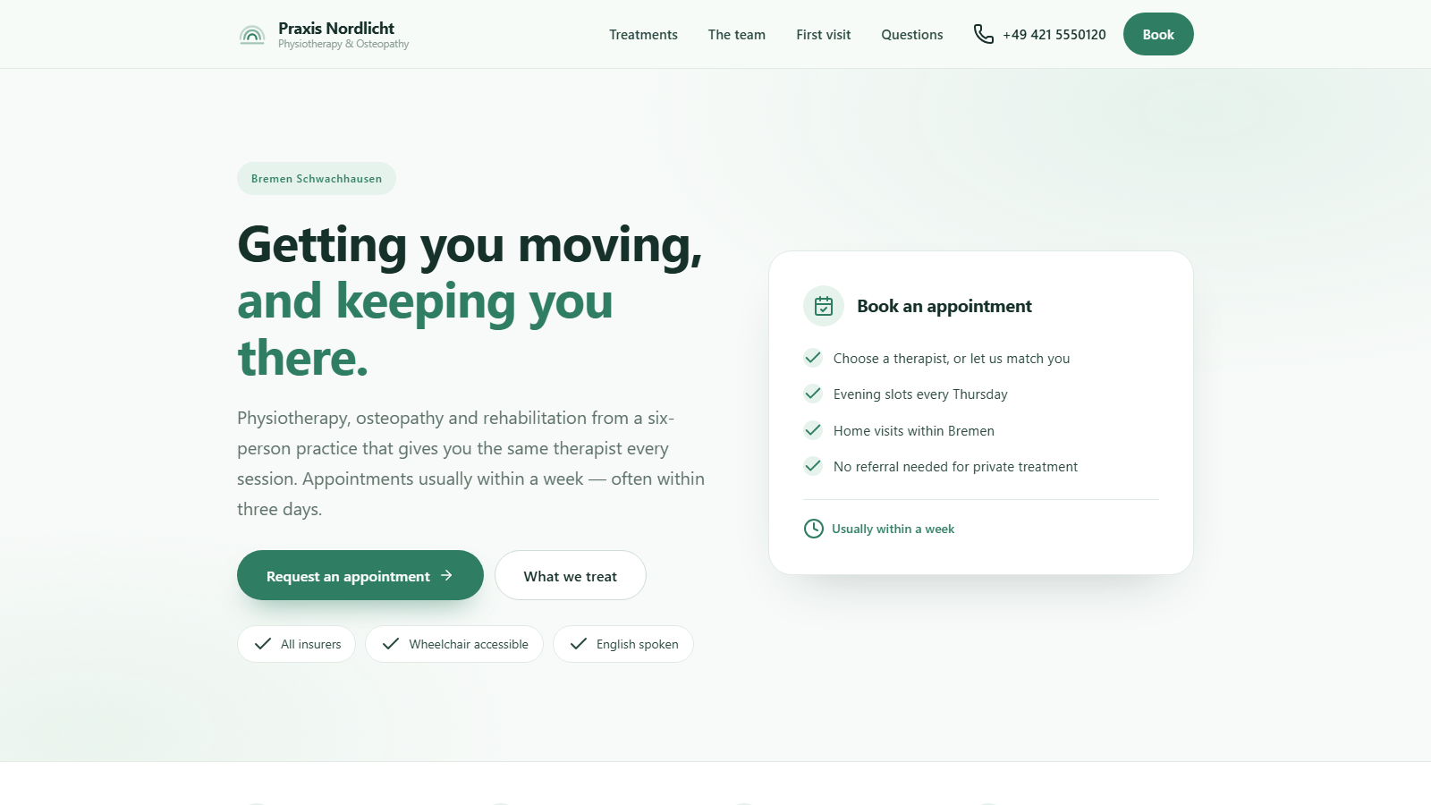 Screenshot of the Practice & wellness design