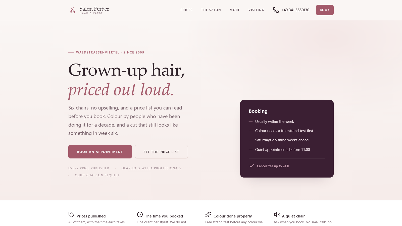 Screenshot of the Hair & beauty design