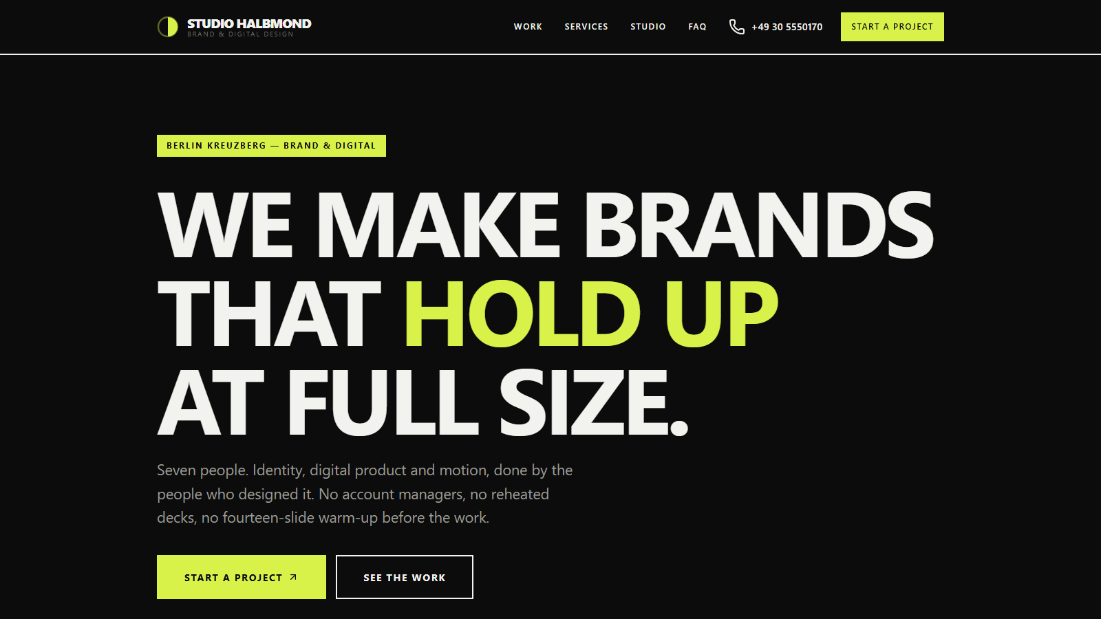 Screenshot of the Creative studio design